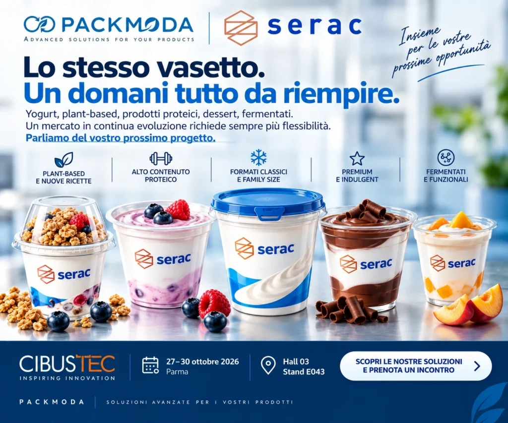 Serac Cups a Cibus Tec 2026 - riempimento vasetti yogurt, dairy, proteici e plant-based